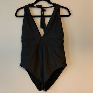 Deep V Halter Adore Me Black One Piece Swimsuit